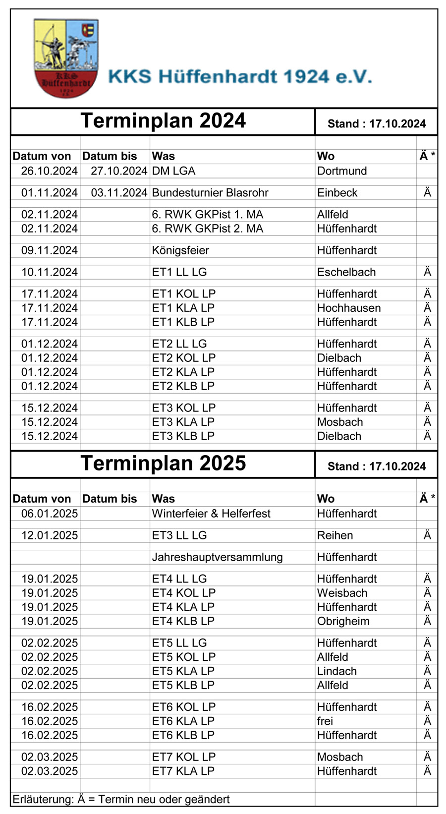 Terminplan 2024 25