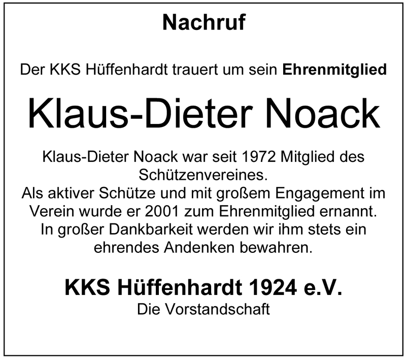 Trauer anzeige Dieter Noack